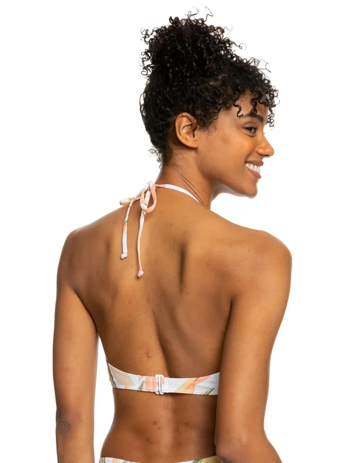 Bikinis Women Roxy Printed Beach Classics Triangle Bikini Top Bright White Subtly Salty Flat