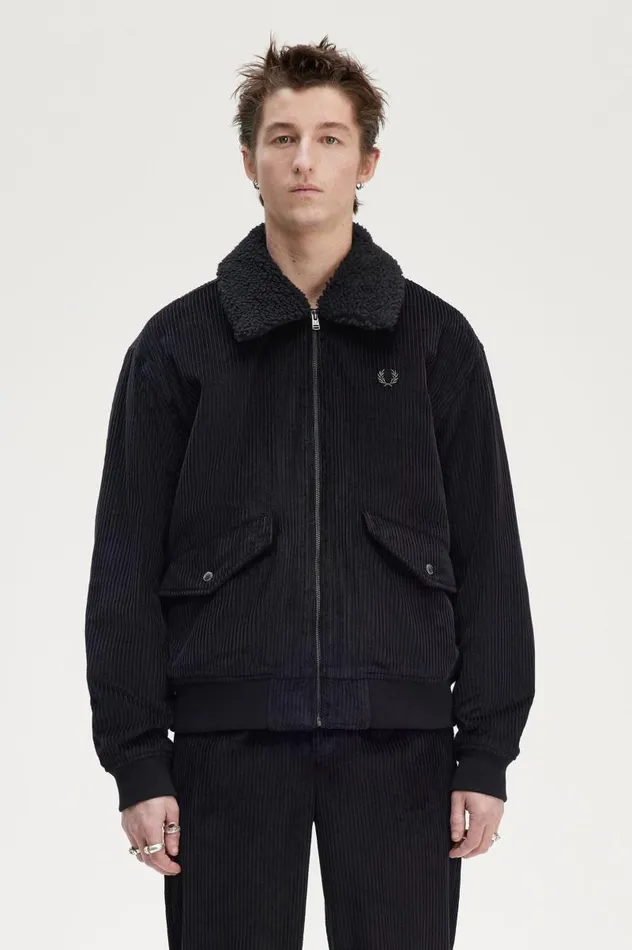 Bomber Jacket Black Men Fred Perry Coats and Jackets