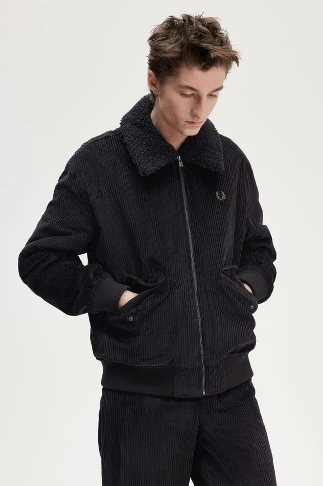 Bomber Jacket Black Men Fred Perry Coats and Jackets