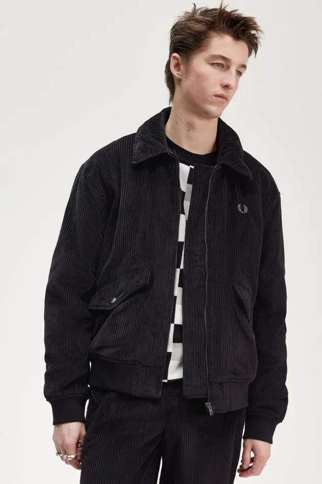 Bomber Jacket Black Men Fred Perry Coats and Jackets