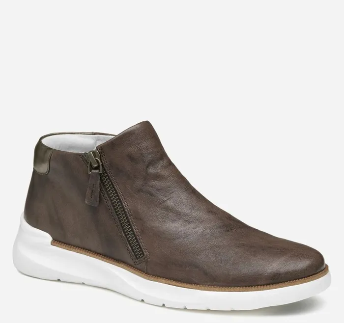 Boots and Booties Women Johnston and Murphy Emery Zip Bootie Dark Taupe Washed Italian Sheepskin