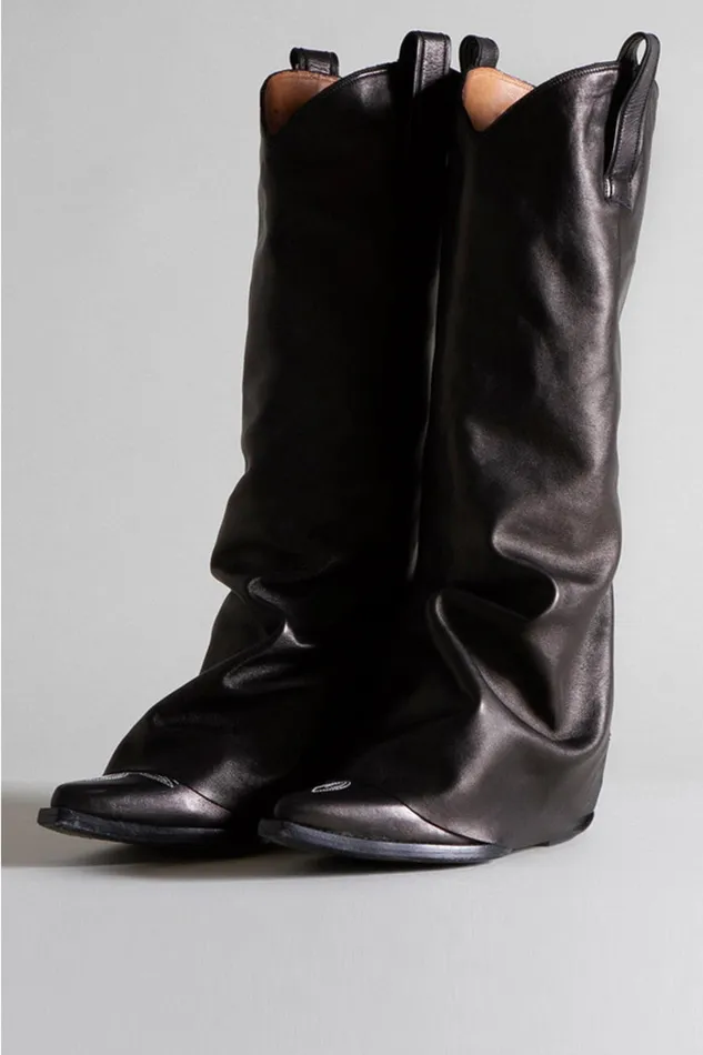 Boots Women R13 Mid Cowboy Boots With Sleeve 8211 Black Leather