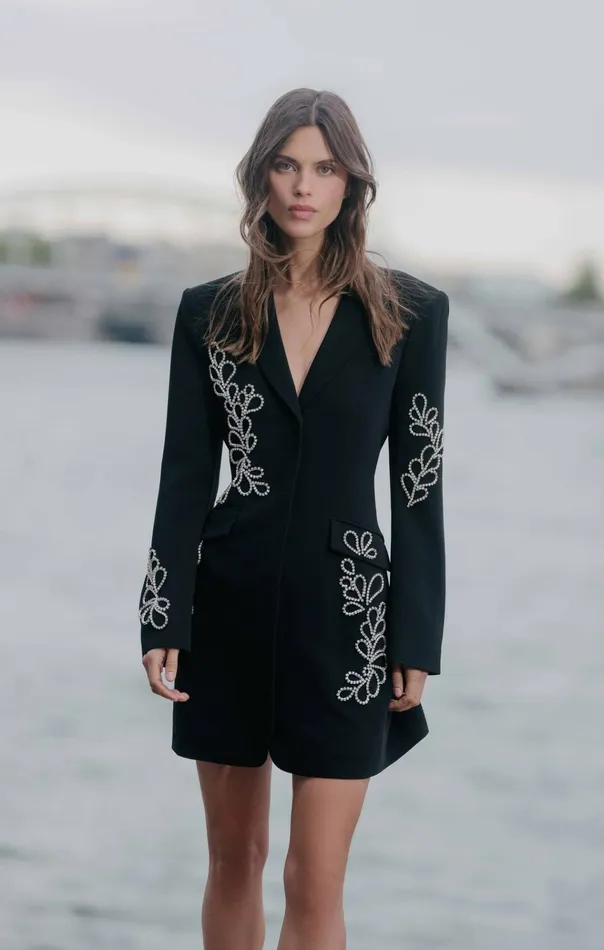 Cinq Sept Cocktail and Evening Rhinestone Paisley Long Sleeve Joel Dress Black 8211 Women