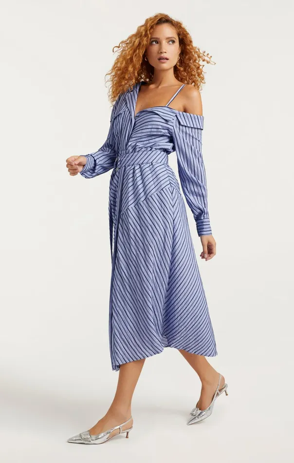 Cinq Sept Midi Marcella Dress Navyraincloud 8211 Women