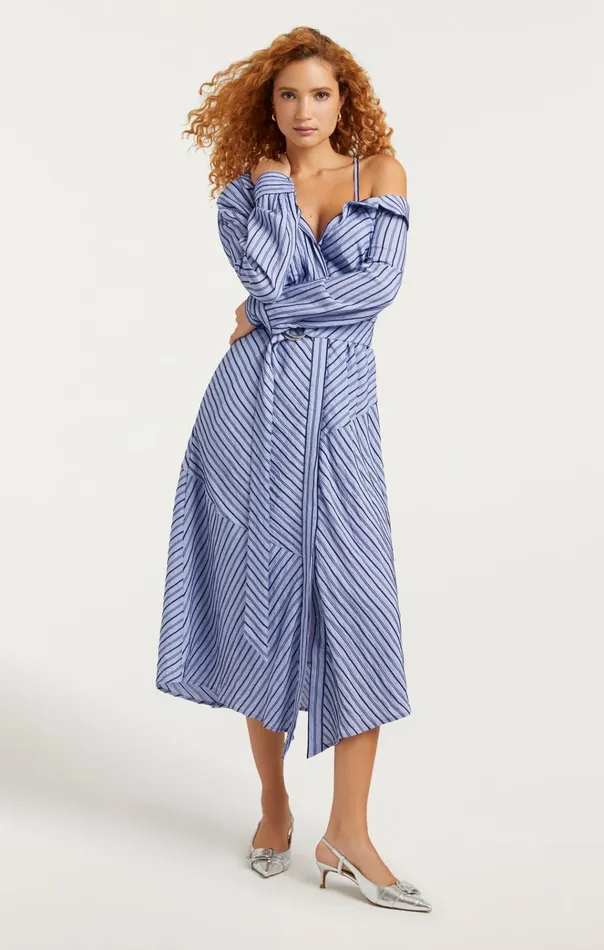 Cinq Sept Midi Marcella Dress Navyraincloud 8211 Women