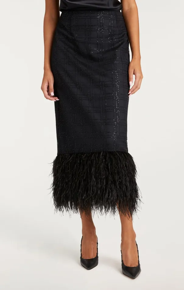 Cinq Sept Skirts Sequin Plaid Charisse Skirt Black 8211 Women