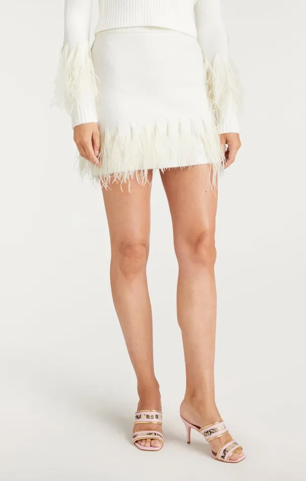 Cinq Sept Sweaters and Knits Briana Feather Mini Skirt Ivory 8211 Women