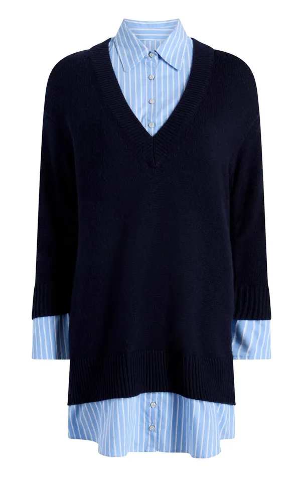 Cinq Sept Sweaters and Knits Deep V Remie Stripe Santina Dress Navyfrench Blue 8211 Women