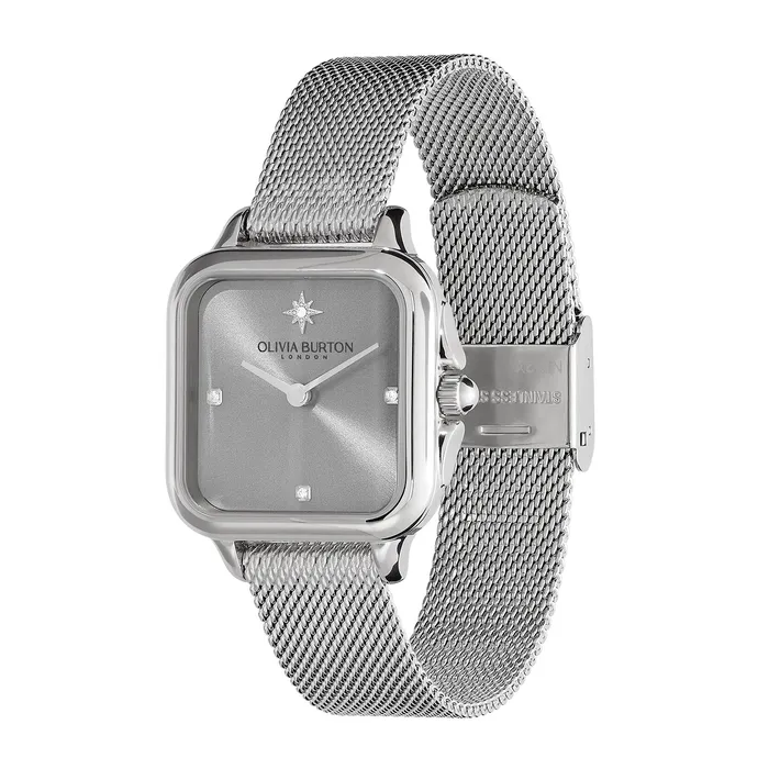 Classic Watches 28mm Grosvenor Light Grey and Silver Mesh Watch Olivia Burton Women