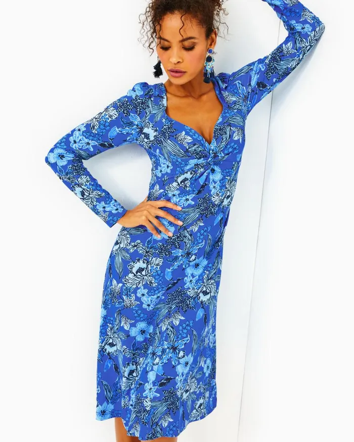 Claudia TwistFront Midi Dress Alba Blue Cruisin Together Women Lilly Pulitzer Dresses