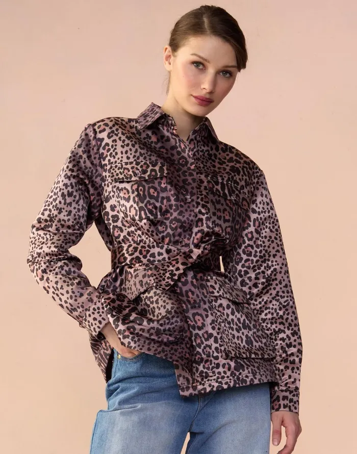 CLOTHING Women Cynthia Rowley Leopardess Satin Safari Jacket