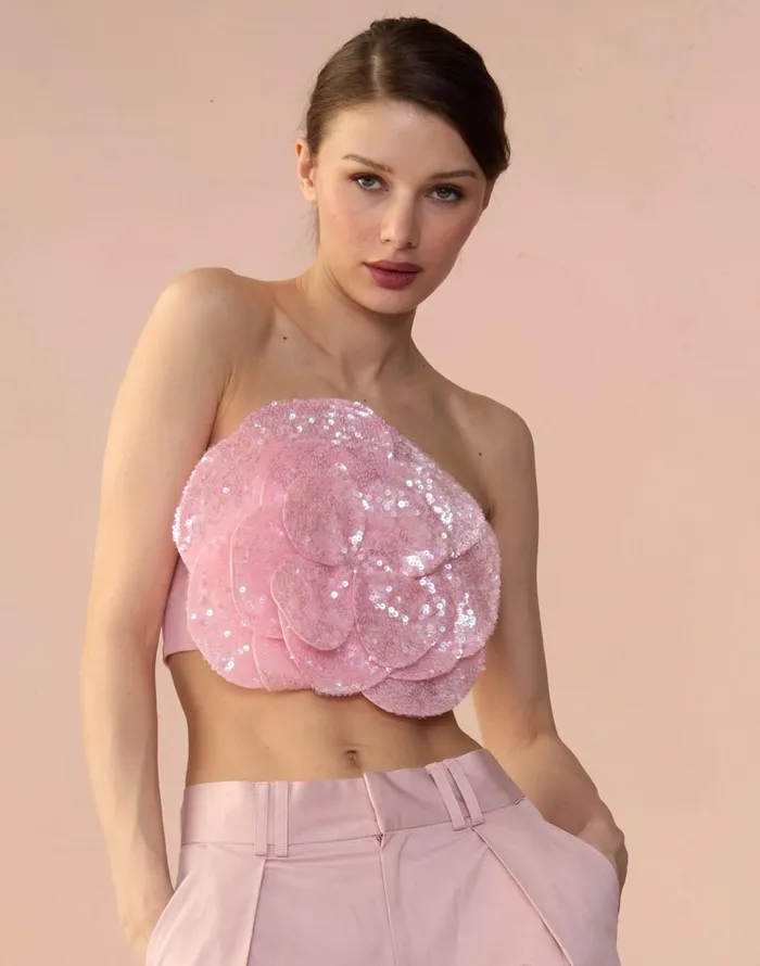 CLOTHING Women Cynthia Rowley Sequin Flower Bandeau