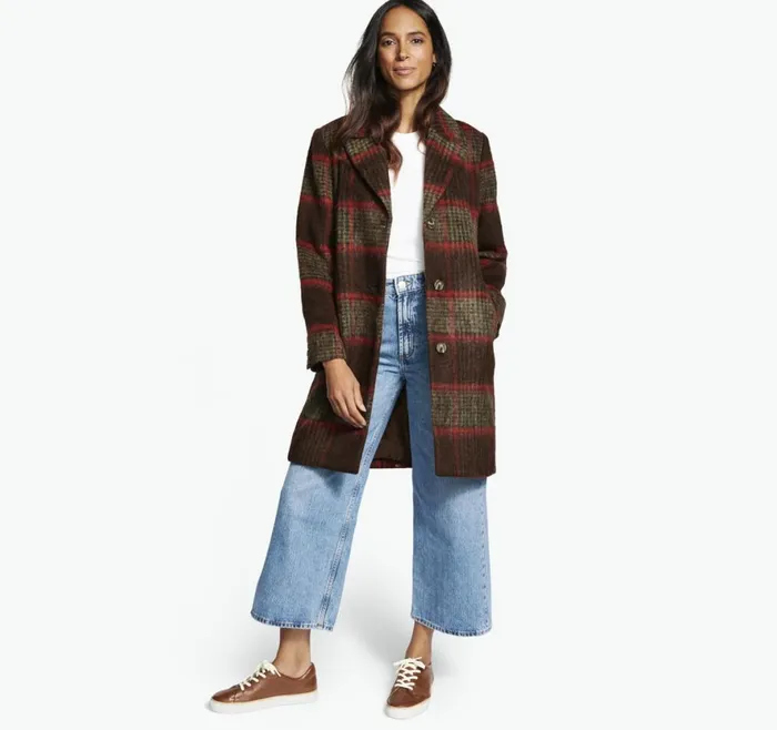 Coats Jackets and Vests Women Johnston and Murphy Brushed Plaid Coat Brownred Coats Jackets and Vests Women Johnston and Murphy Brushed Plaid Coat Brownred