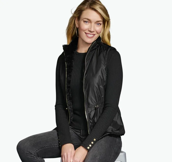Coats Jackets and Vests Women Johnston and Murphy Reversible FauxFur Vest Black Coats Jackets and Vests Women Johnston and Murphy Reversible FauxFur Vest Black