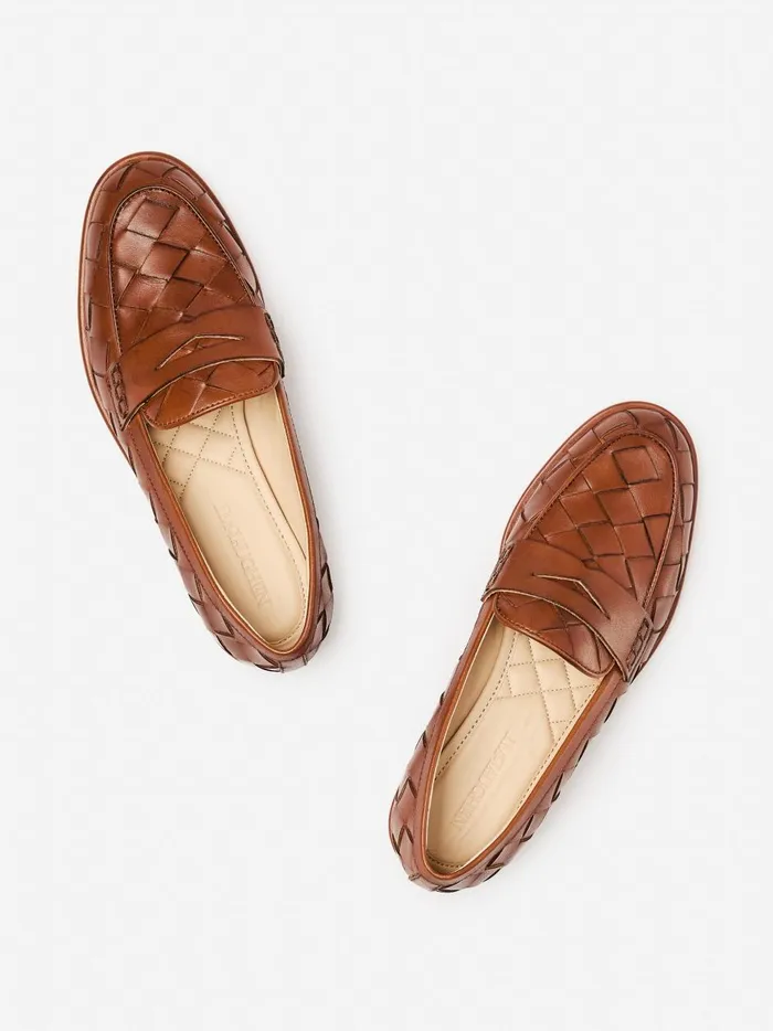 Concetta Woven Leather Loafers Saddle Women JMcLaughlin Flats Concetta Woven Leather Loafers Saddle Women JMcLaughlin Flats