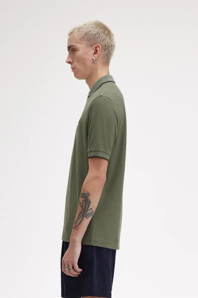 Crepe Piqu Zip Neck Polo Shirt Laurel Wreath Green Men Fred Perry Polo Shirts