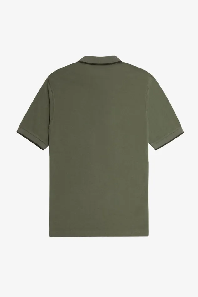 Crepe Piqu Zip Neck Polo Shirt Laurel Wreath Green Men Fred Perry Polo Shirts