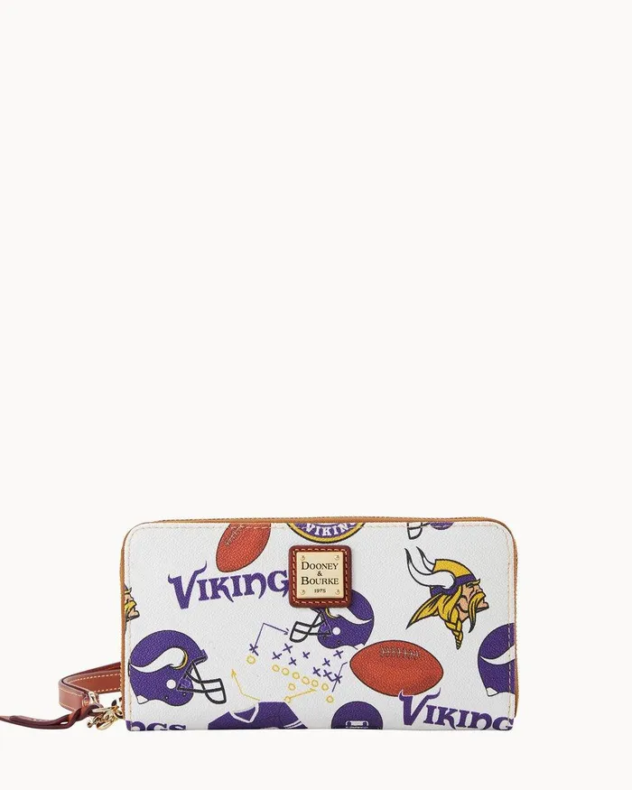 Dooney and Bourke Wallets Women NFL Vikings Large Zip Around Wristlet Vikings