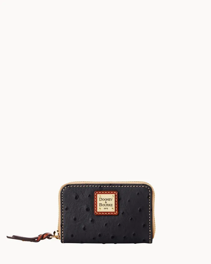 Dooney and Bourke Wallets Women Ostrich Large Zip Around Credit Card Case Black