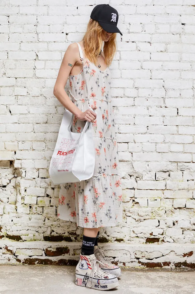 Dresses and Skirts Women R13 Midi Tiered Slip 8211 Ecru Floral