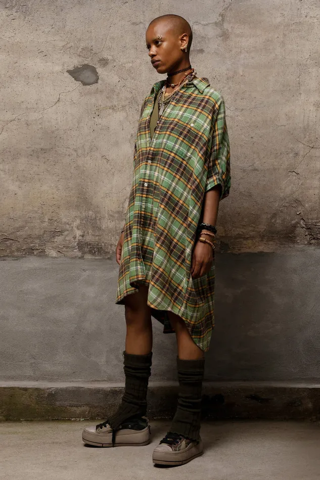 Dresses and Skirts Women R13 Oversized Boxy Shirtdress 8211 Green Plaid