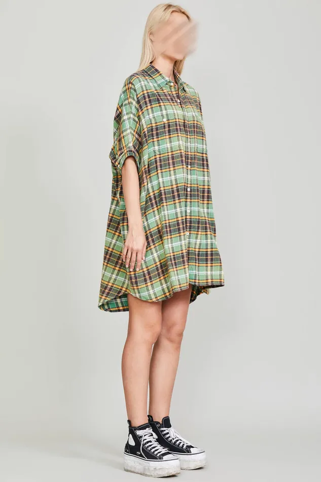 Dresses and Skirts Women R13 Oversized Boxy Shirtdress 8211 Green Plaid