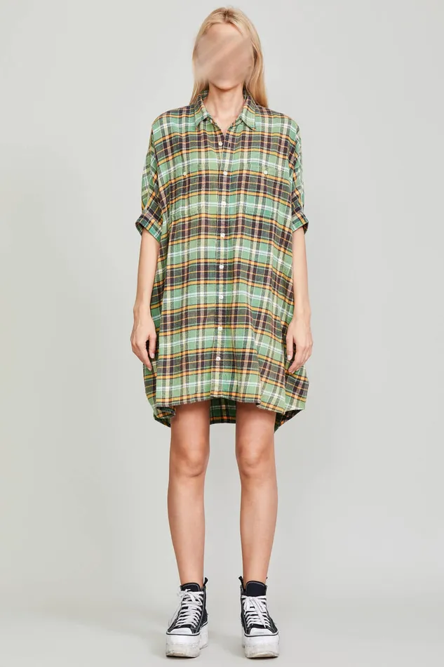 Dresses and Skirts Women R13 Oversized Boxy Shirtdress 8211 Green Plaid