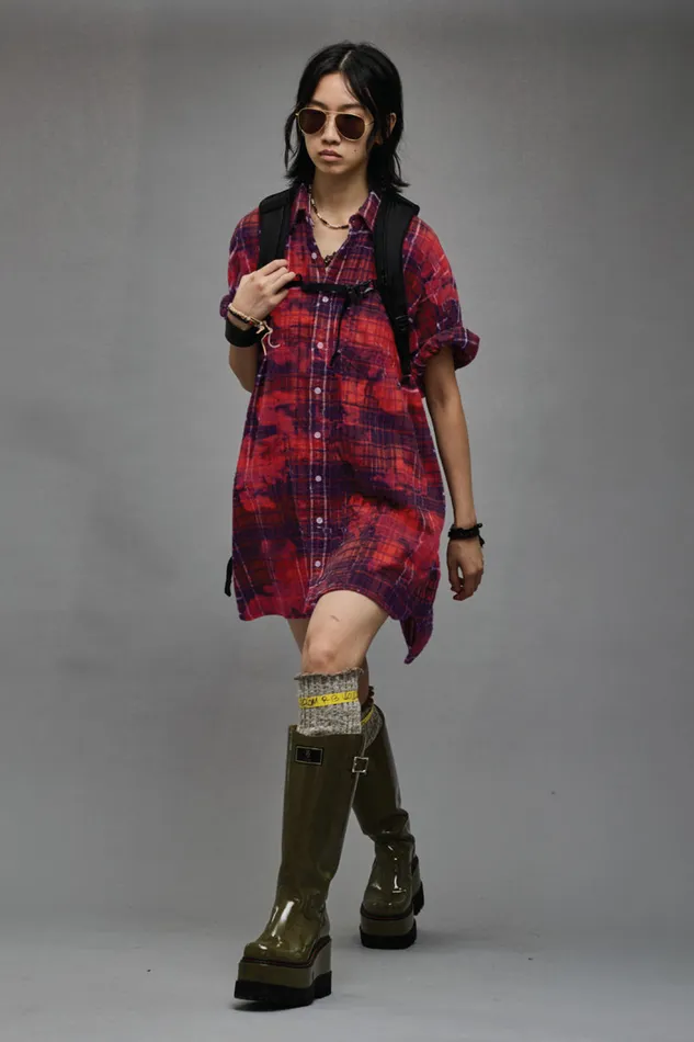 Dresses and Skirts Women R13 Oversized Relaxed Shirtdress 8211 Dusk Red Plaid