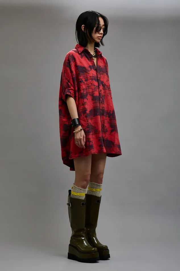 Dresses and Skirts Women R13 Oversized Relaxed Shirtdress 8211 Dusk Red Plaid