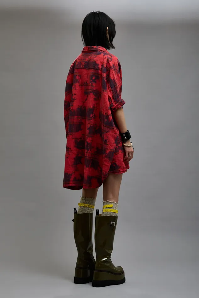 Dresses and Skirts Women R13 Oversized Relaxed Shirtdress 8211 Dusk Red Plaid