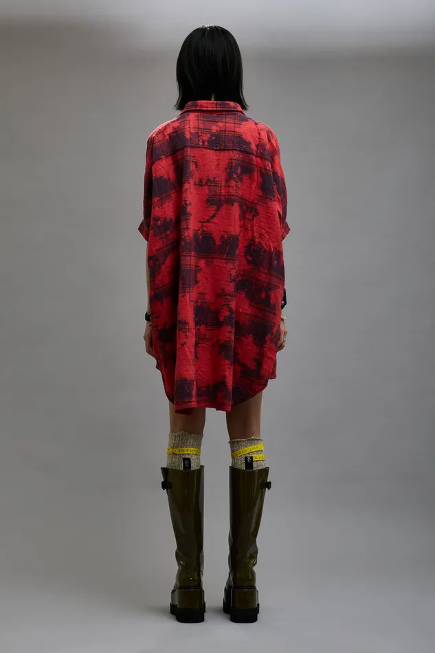 Dresses and Skirts Women R13 Oversized Relaxed Shirtdress 8211 Dusk Red Plaid