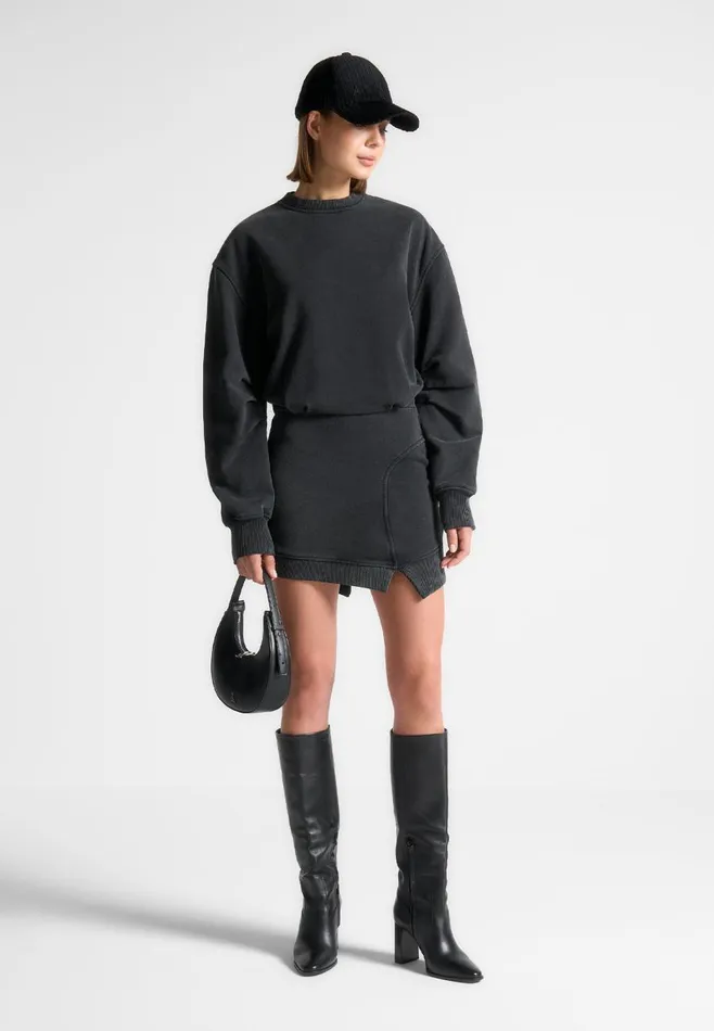 Dresses Women Manire De Voir Asymmetric Hem Jumper Dress Washed Black
