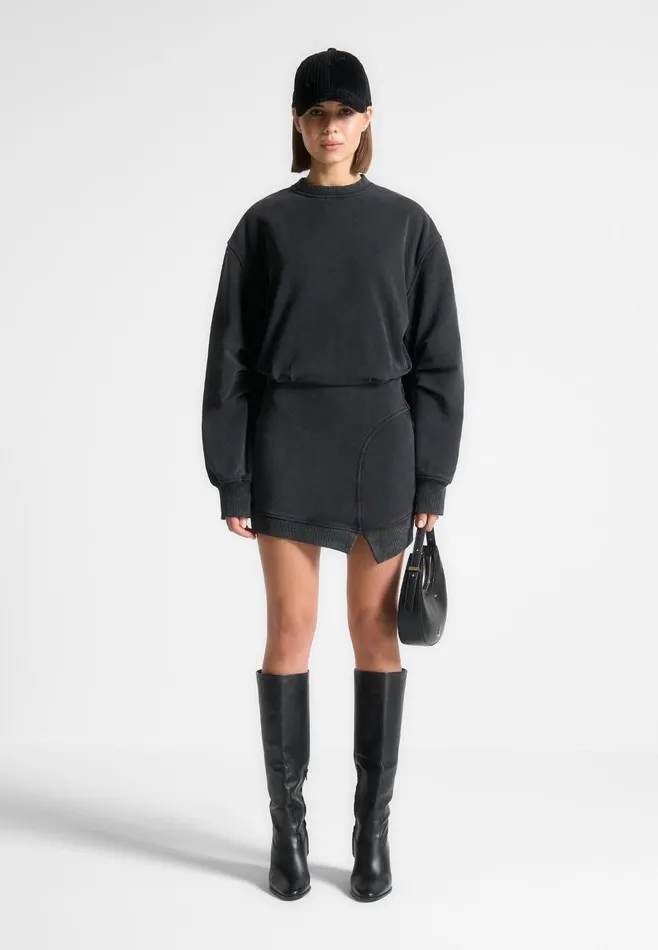 Dresses Women Manire De Voir Asymmetric Hem Jumper Dress Washed Black