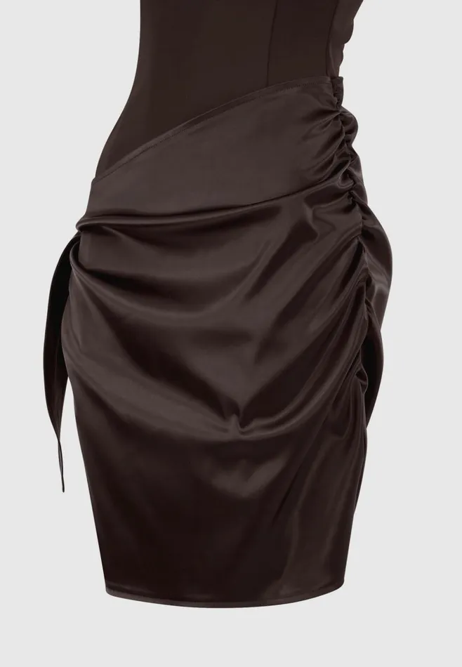 Dresses Women Manire De Voir Neoprene and Satin Wrap Bodycon Dress Brown