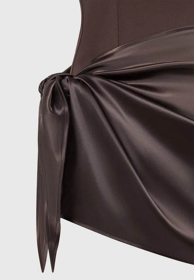 Dresses Women Manire De Voir Neoprene and Satin Wrap Bodycon Dress Brown