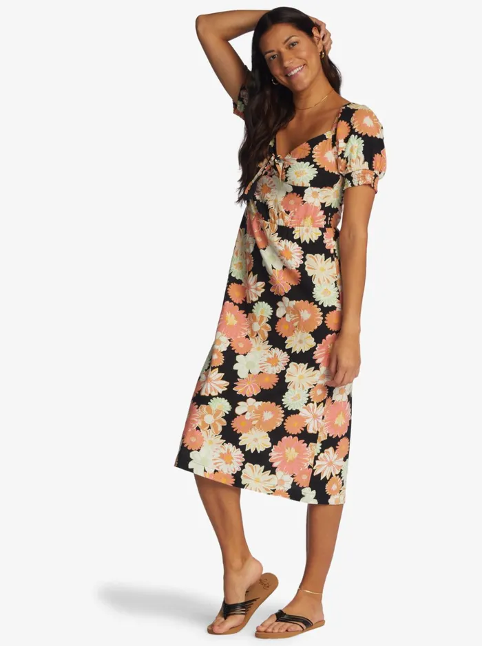 Dresses Women Roxy Summertime Feeling Midi Dress Anthracite Boogie Chillen