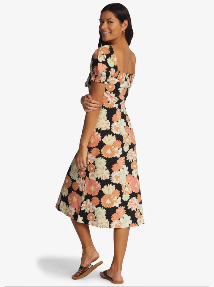 Dresses Women Roxy Summertime Feeling Midi Dress Anthracite Boogie Chillen