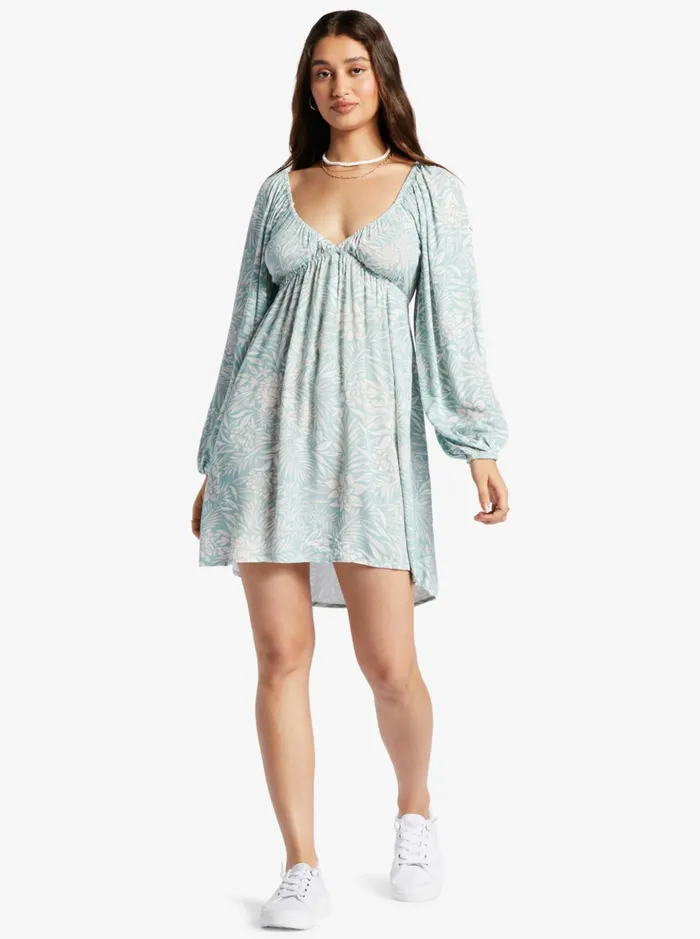 Dresses Women Roxy Sweetest Shores Puff Sleeve Dress Blue Surf Planao Apparel
