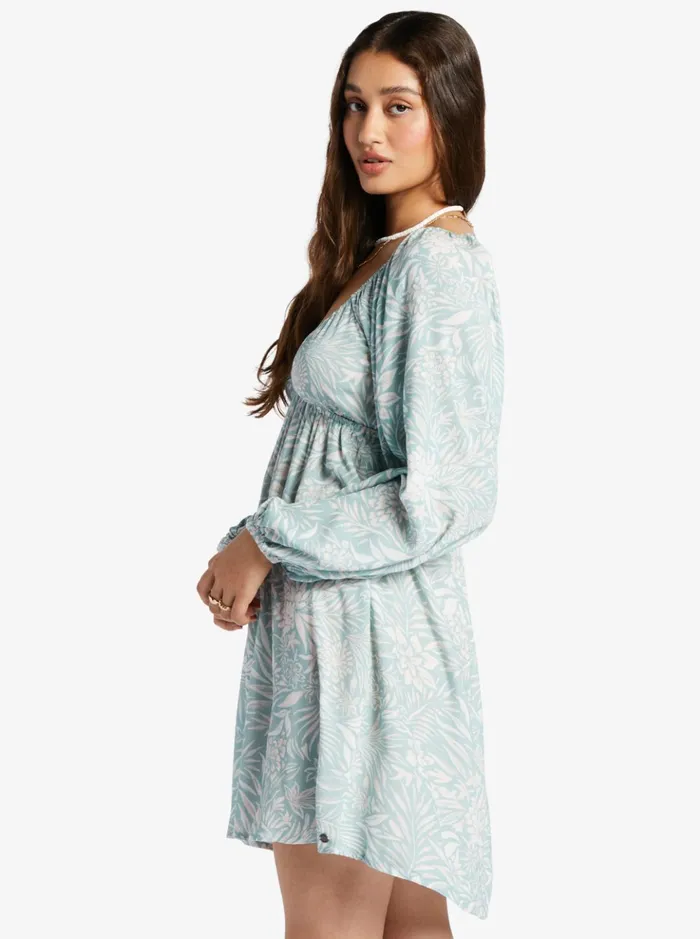 Dresses Women Roxy Sweetest Shores Puff Sleeve Dress Blue Surf Planao Apparel