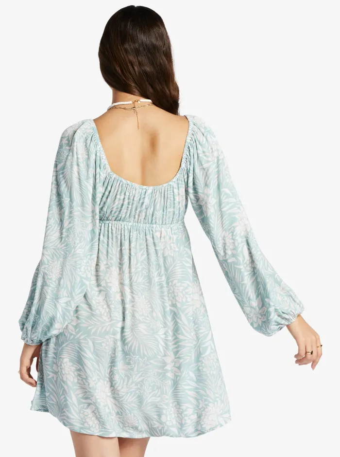 Dresses Women Roxy Sweetest Shores Puff Sleeve Dress Blue Surf Planao Apparel