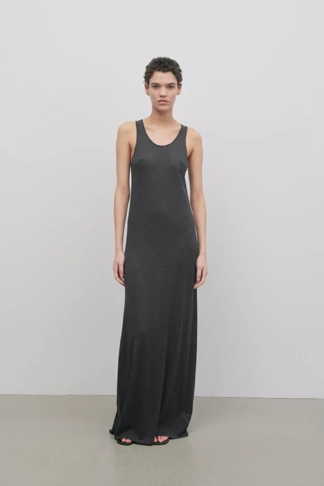 Dresses Women The Row Farissa Dress In Cotton And Cashmere Dark Grey Melange
