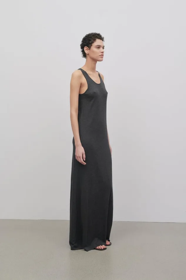 Dresses Women The Row Farissa Dress In Cotton And Cashmere Dark Grey Melange