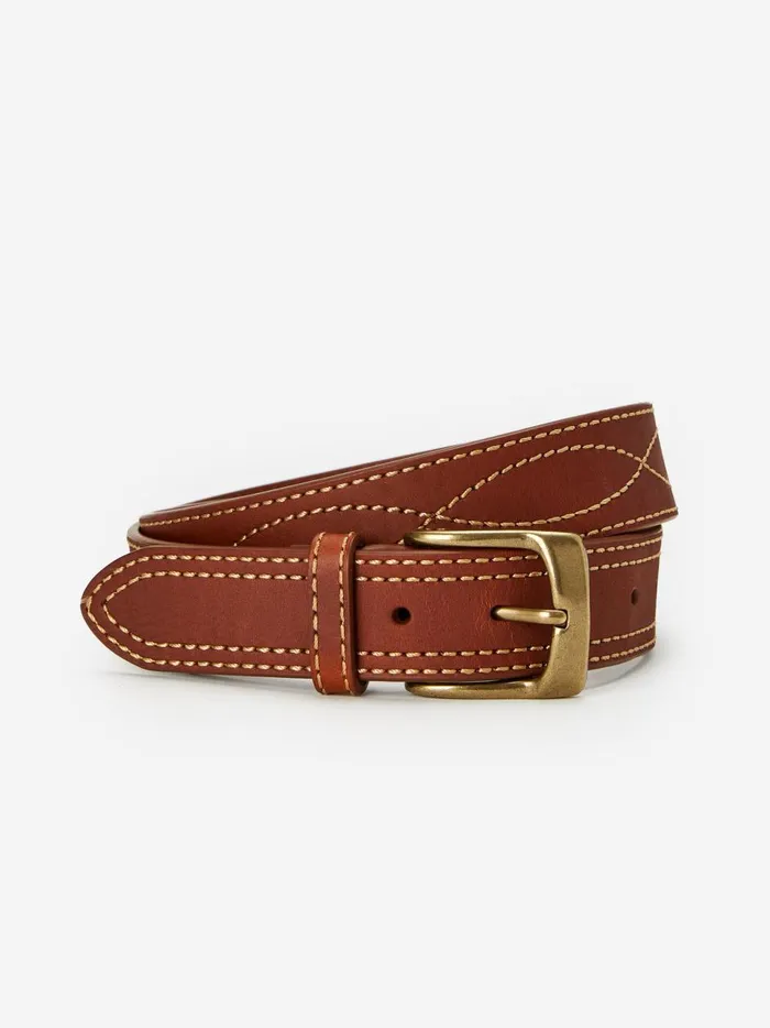 Embroidered Leather Belt Brown Men JMcLaughlin Belts