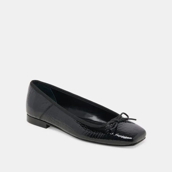 Flats and Loafers Women Dolce Vita Anisa Ballet Flats Noir Embossed Leather