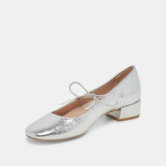 Flats and Loafers Women Dolce Vita Ardien Heels Silver Crinkle Patent
