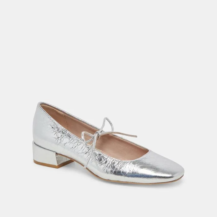 Flats and Loafers Women Dolce Vita Ardien Heels Silver Crinkle Patent