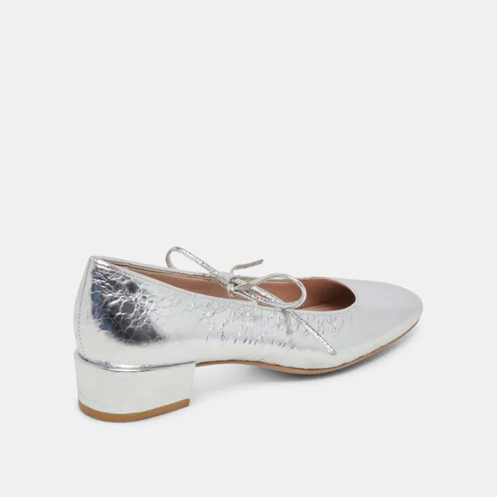 Flats and Loafers Women Dolce Vita Ardien Heels Silver Crinkle Patent