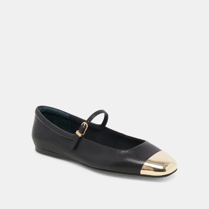 Flats and Loafers Women Dolce Vita Reyes Toe Cap Ballet Flats Black Leather