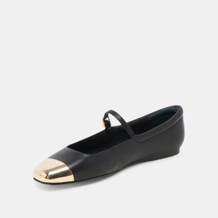 Flats and Loafers Women Dolce Vita Reyes Toe Cap Ballet Flats Black Leather