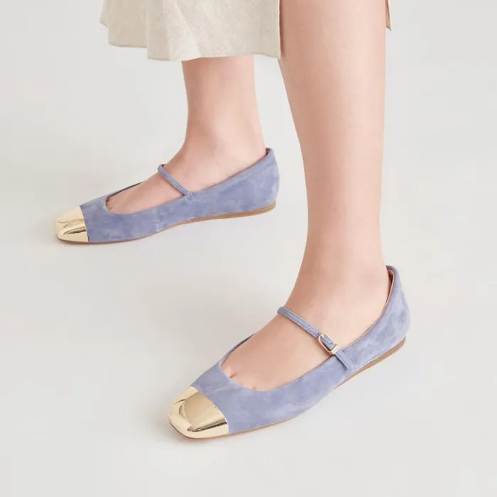 Flats and Loafers Women Dolce Vita Reyes Toe Cap Ballet Flats Bluebell Suede
